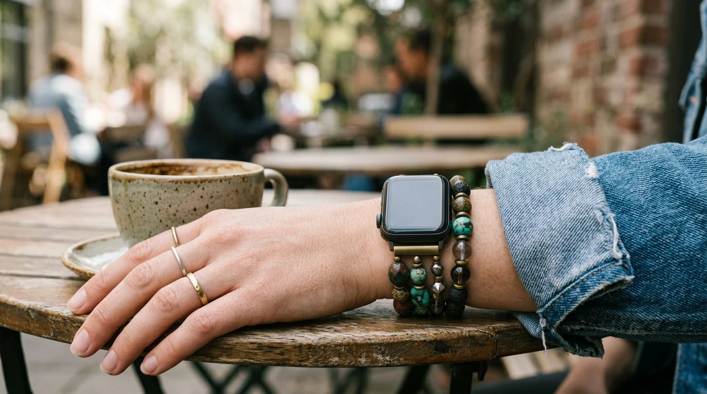 Punk Boho Beaded Apple Watch Strap: Natural Stone Style